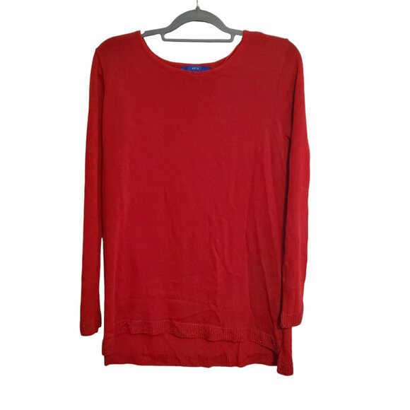 APT 9 Long Tunic Red Sweater with Metallic Threading Large - Picture 1 of 16